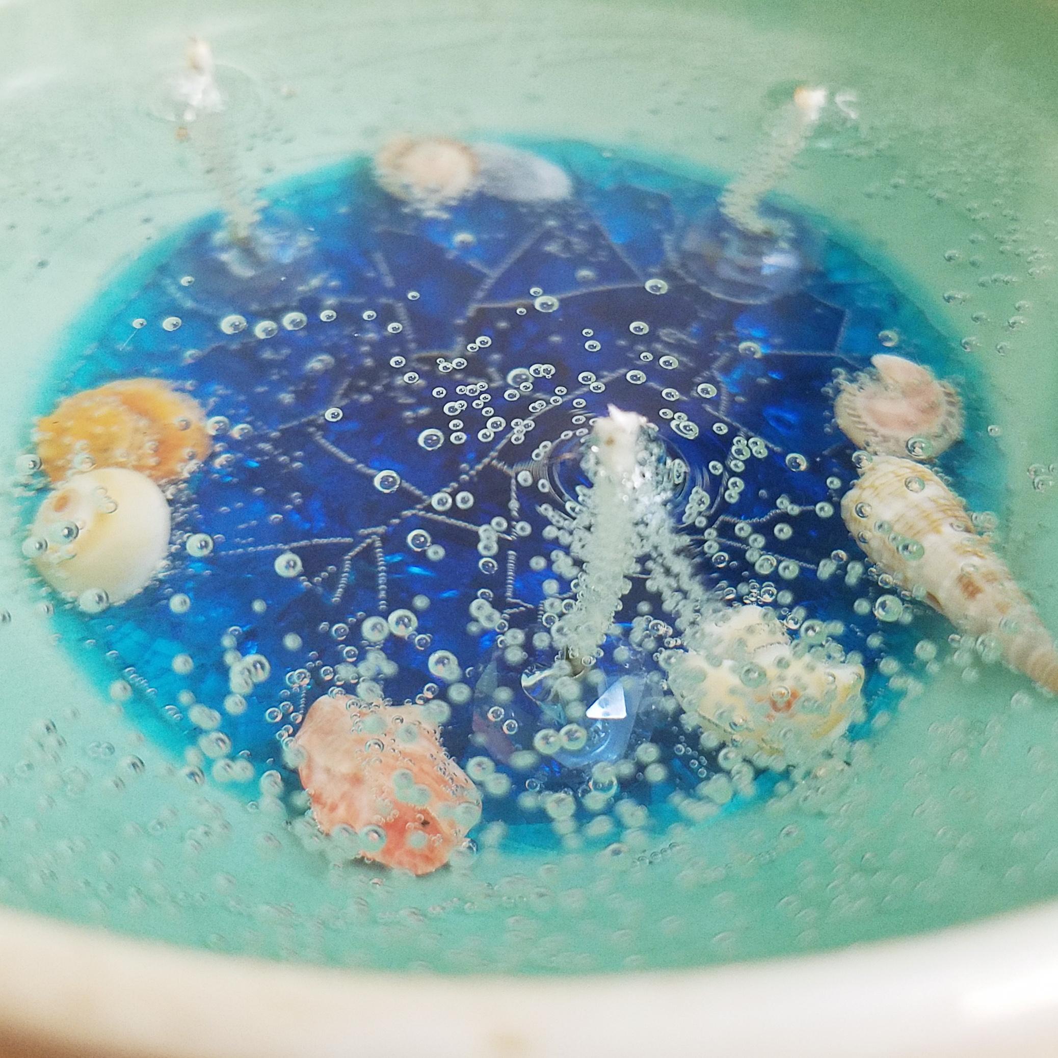 ジェルキャンドル 陶器【シェルパーティ】3芯　貝殻 三浦 ハードワックス チェコガラス 涼を感じる　透明感　涼しい
